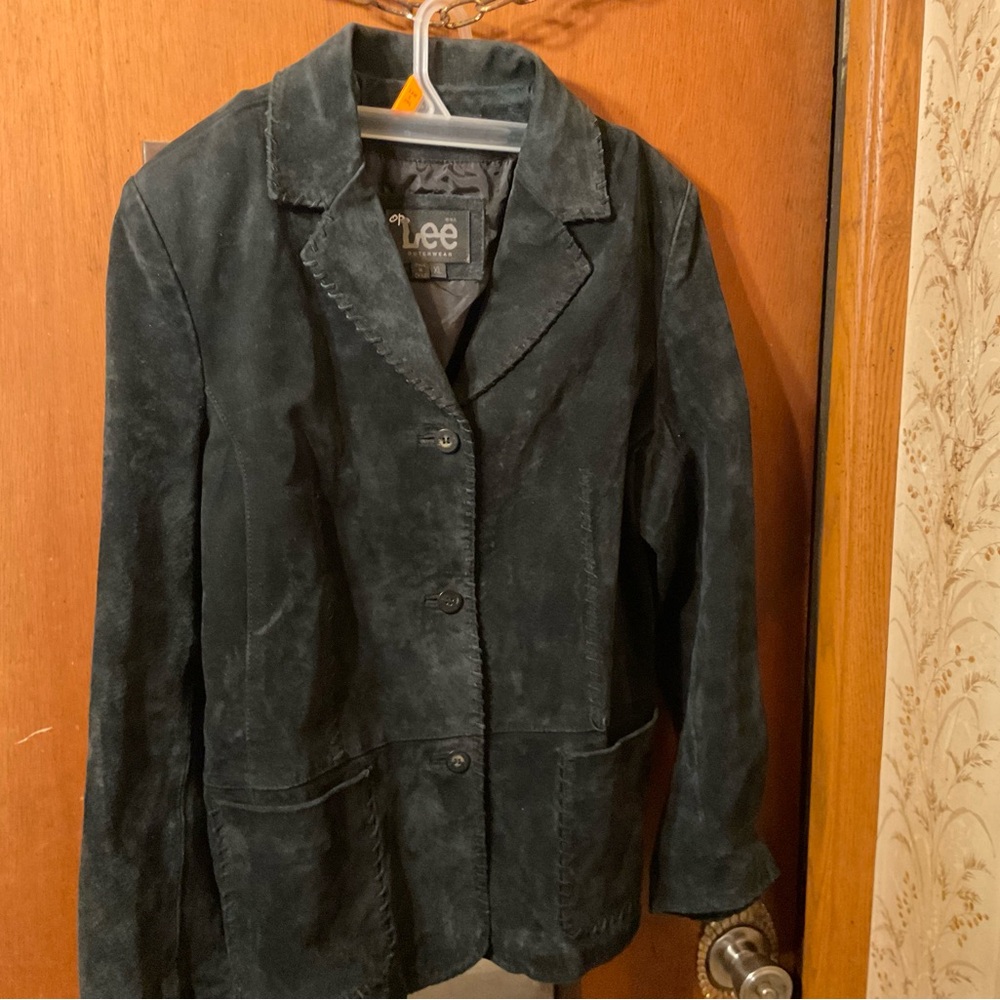 Lee SUEDE Black Blazer BUTTON JACKET with Classic Lapel and Textured Finish - Picture 2 of 9